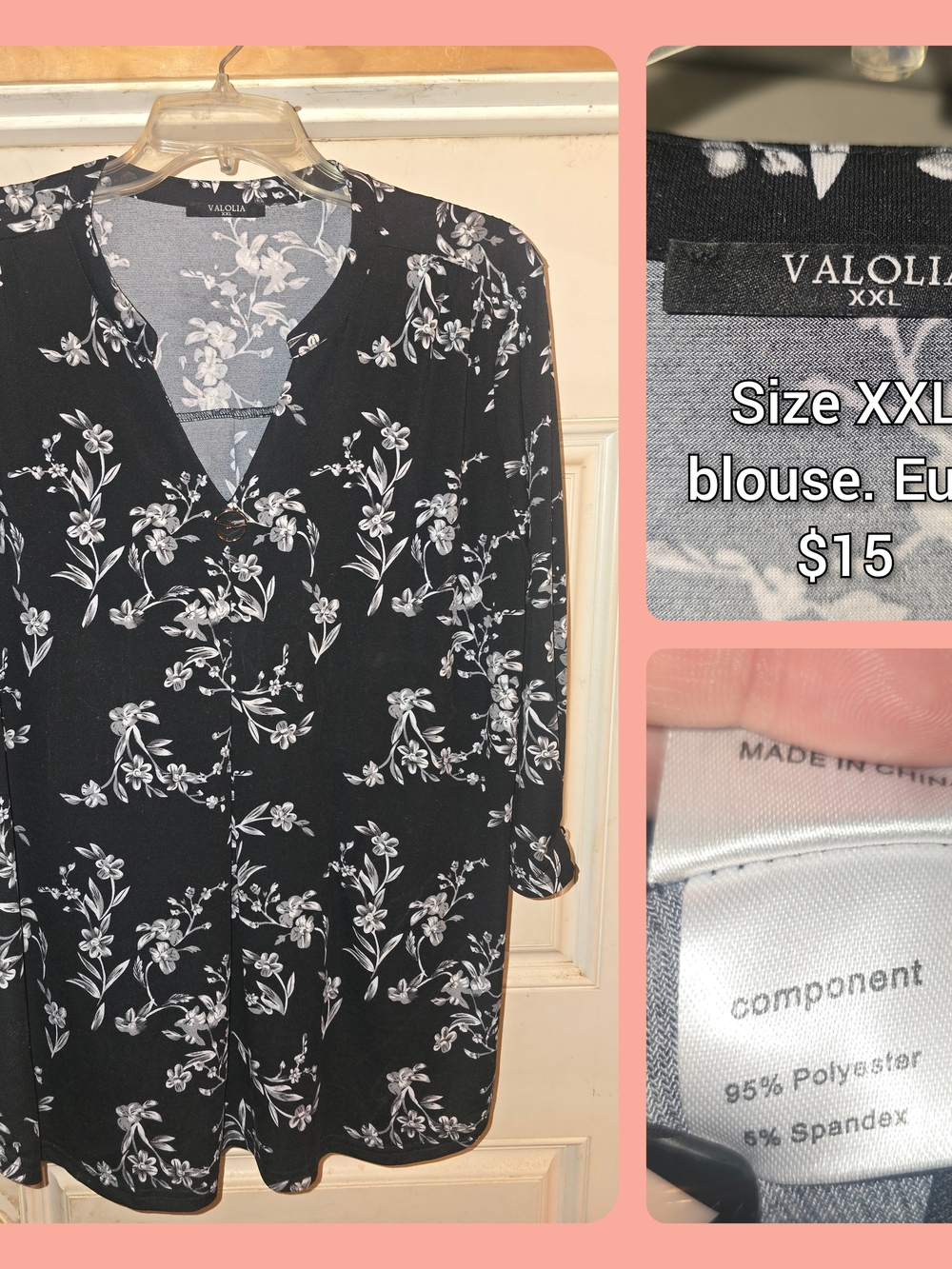 Floral V-Neck Blouse in Black and White
